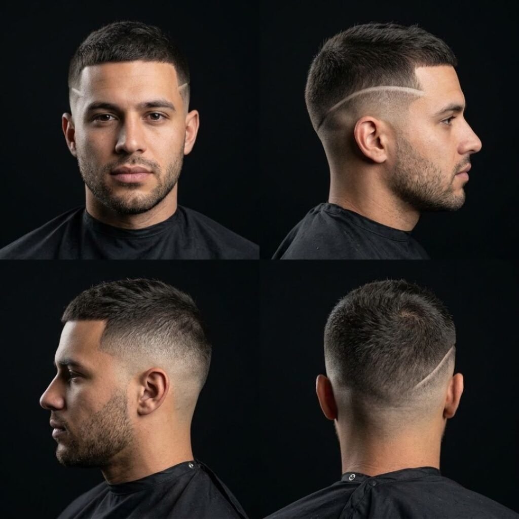 Cropped Crew Cut with Shaved Line Design