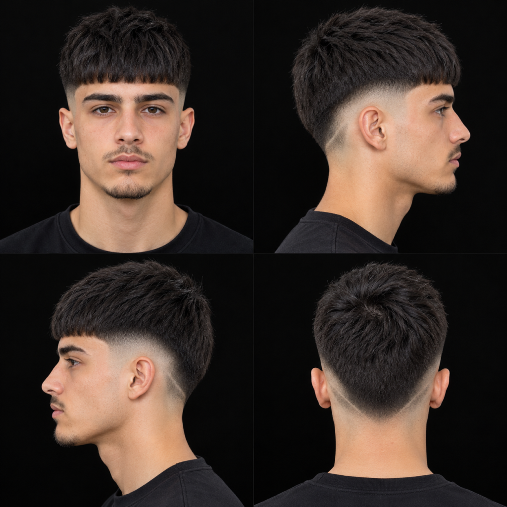 French Crop Burst Fade Straight Hair