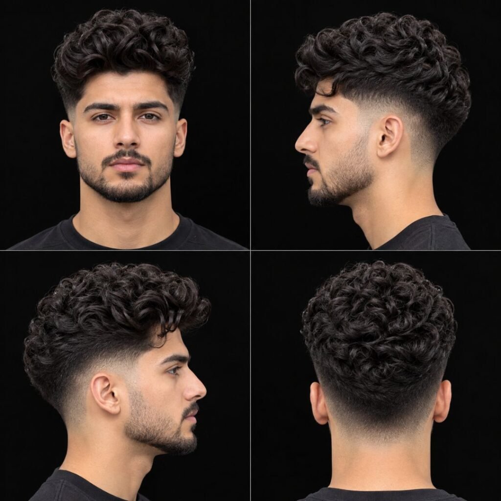 Low Taper Curly Pompadour