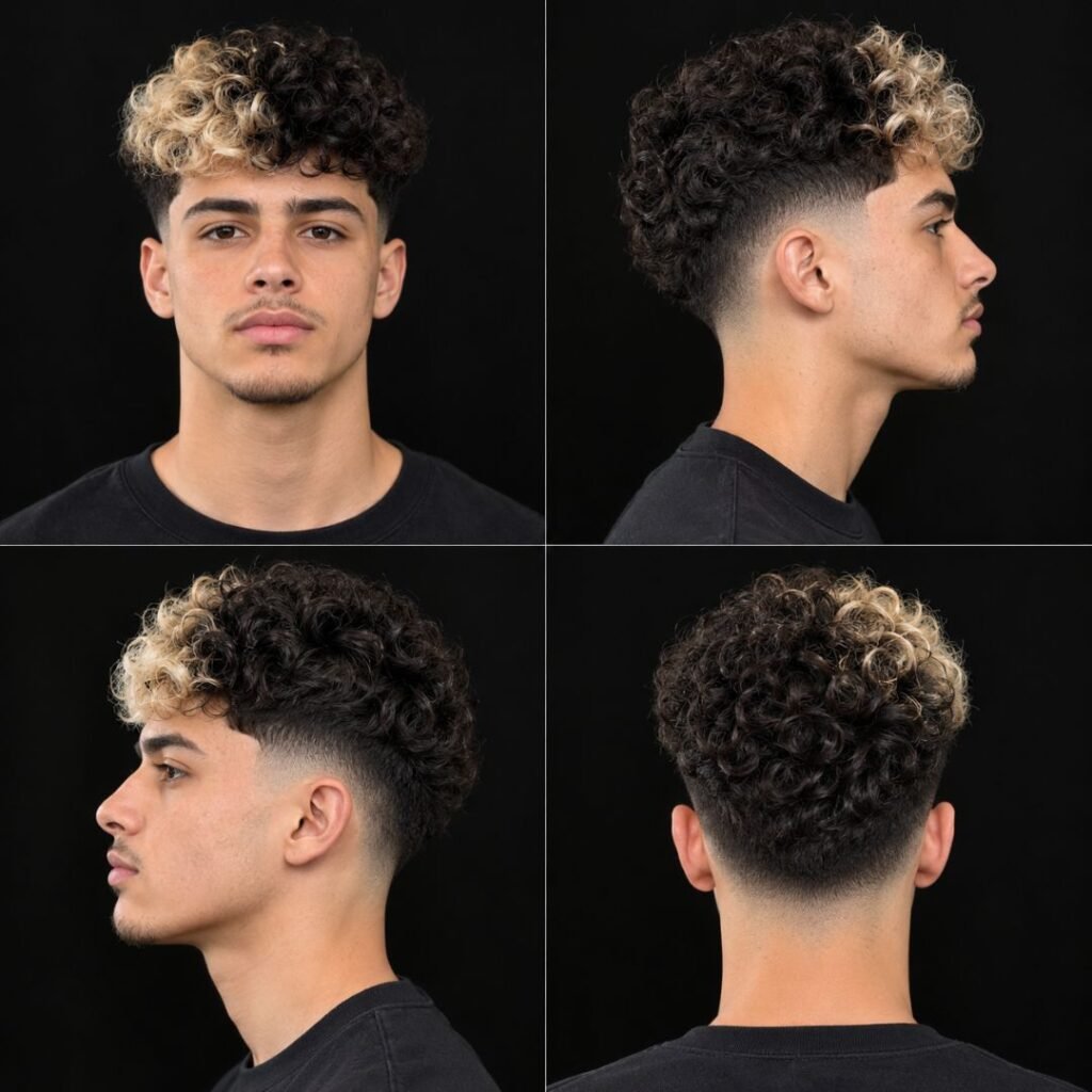 Low Taper Curly Two-Tone Color Block