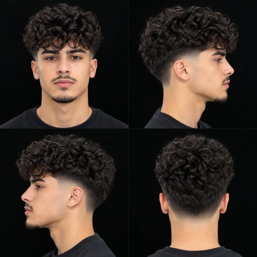 Low Taper Fade Curly Hair Long Top