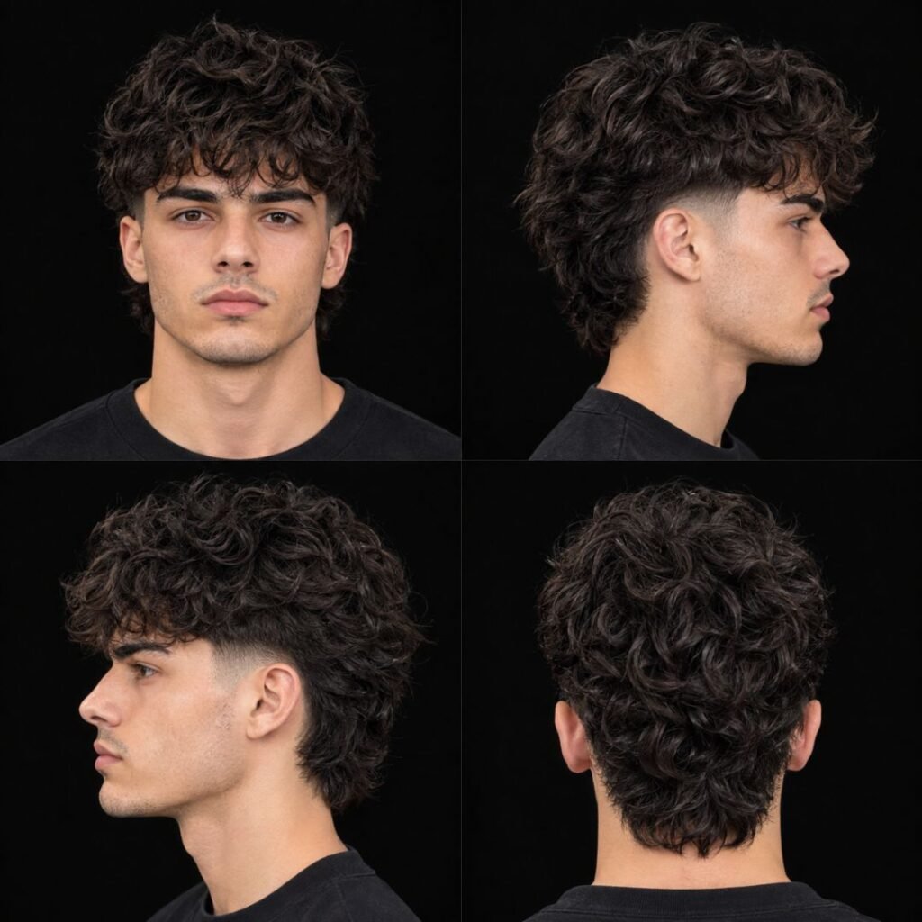 Low Taper Fade Curly Wolf Cut