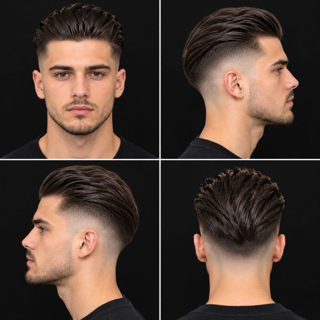 Slicked-Back Long Top with Skin Fade