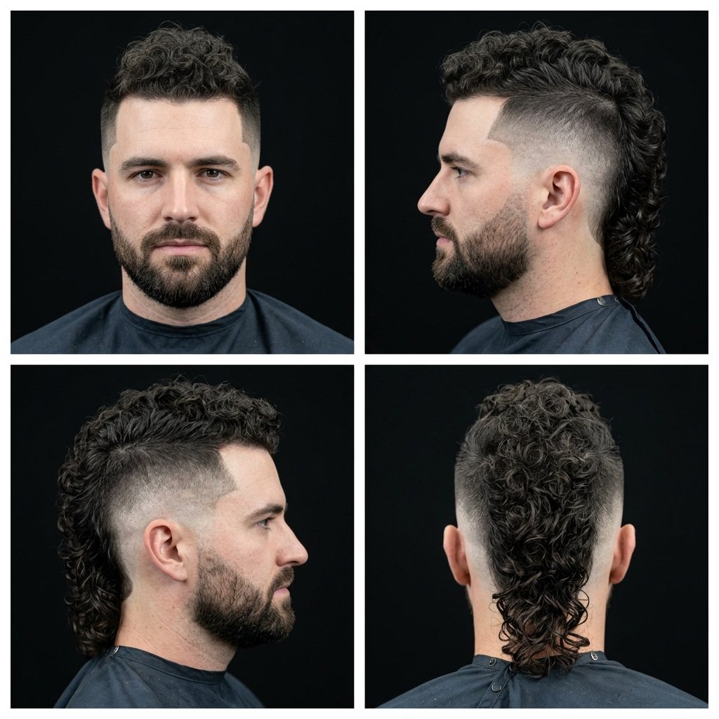 Curly Mohawk Mullet Fade