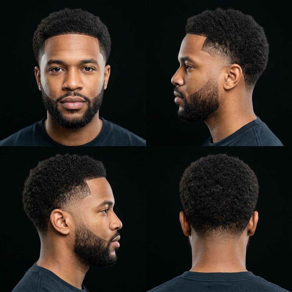 Short Afro with Beard and Mid Taper Fade