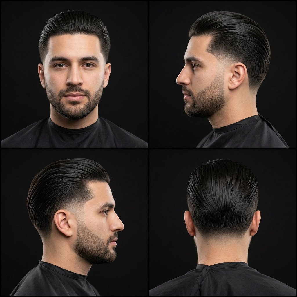 Slick Back Mid Taper Fade Straight Hair