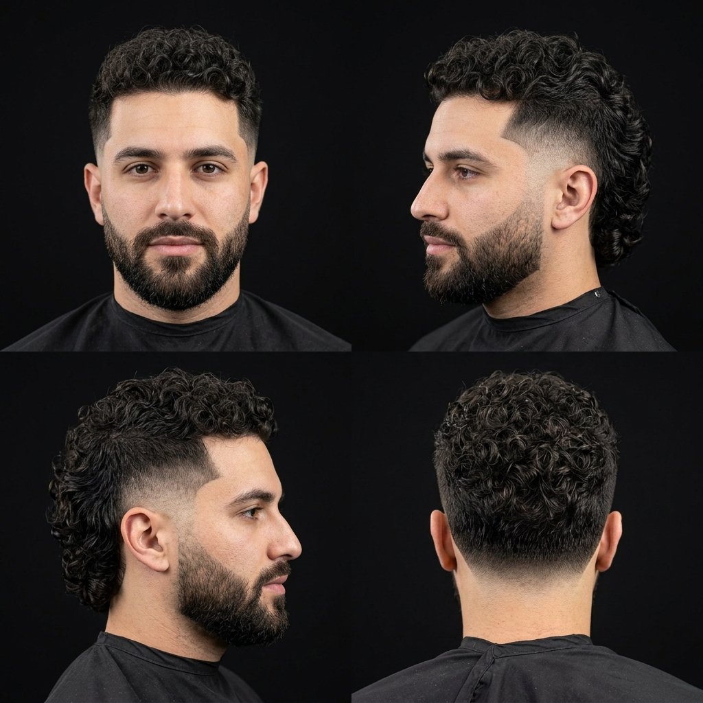 Mid Fade Curly Mullet