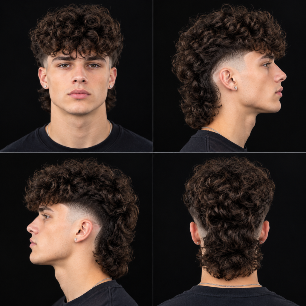 Burst Fade Curly Mullet