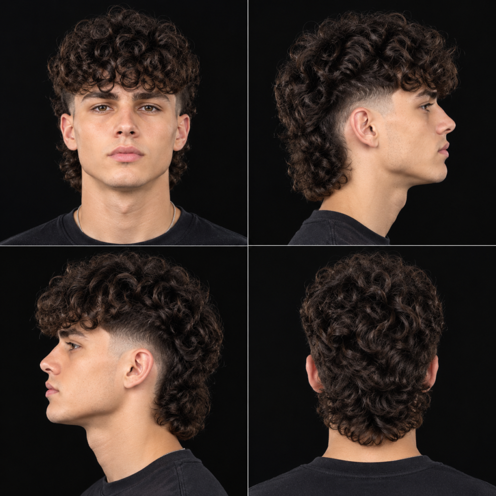 Low Fade Curly Mullet