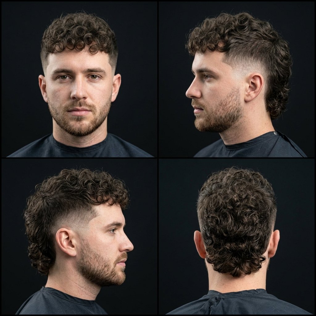 Curly Mullet with Skin Fade