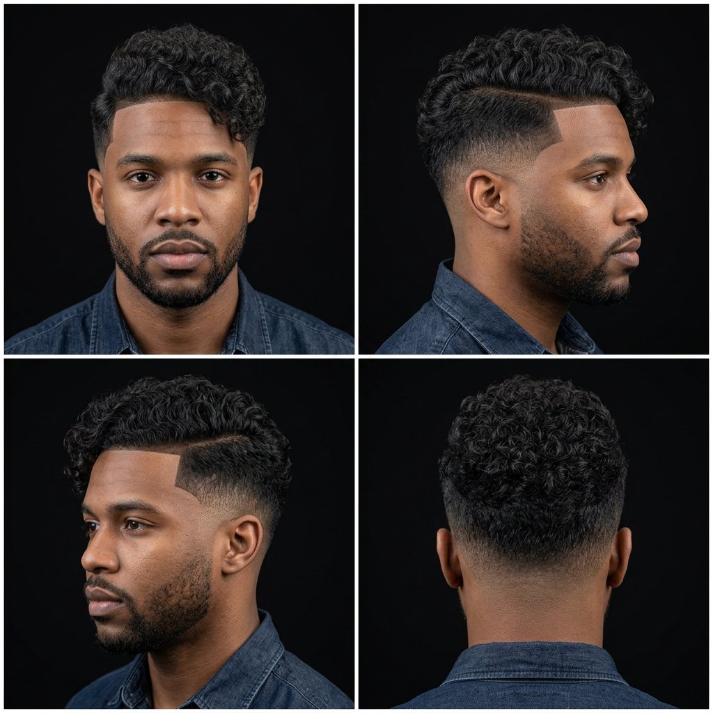 Low Taper Curly Side-Swept