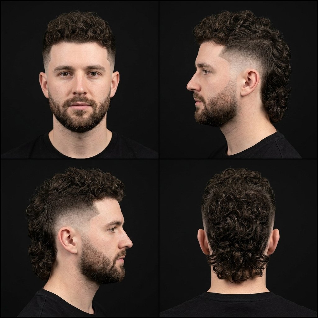High Fade Curly Mullet