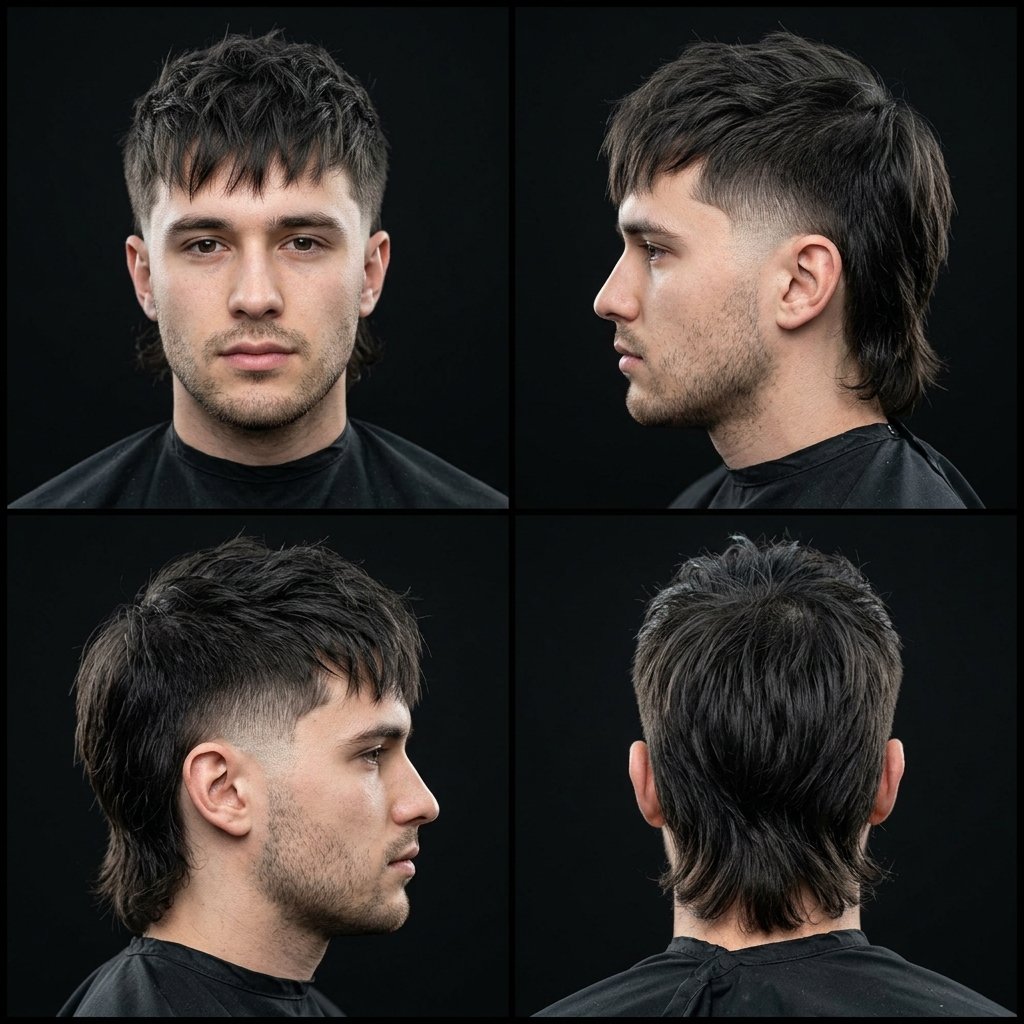 Modern Mullet Mid Taper Fade Straight Hair