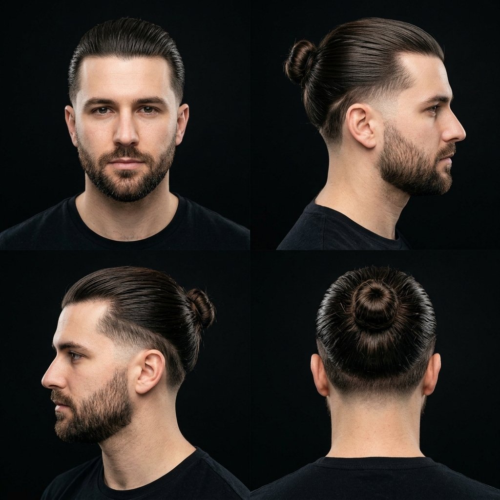 Low Taper Fade with Slick Back Bun