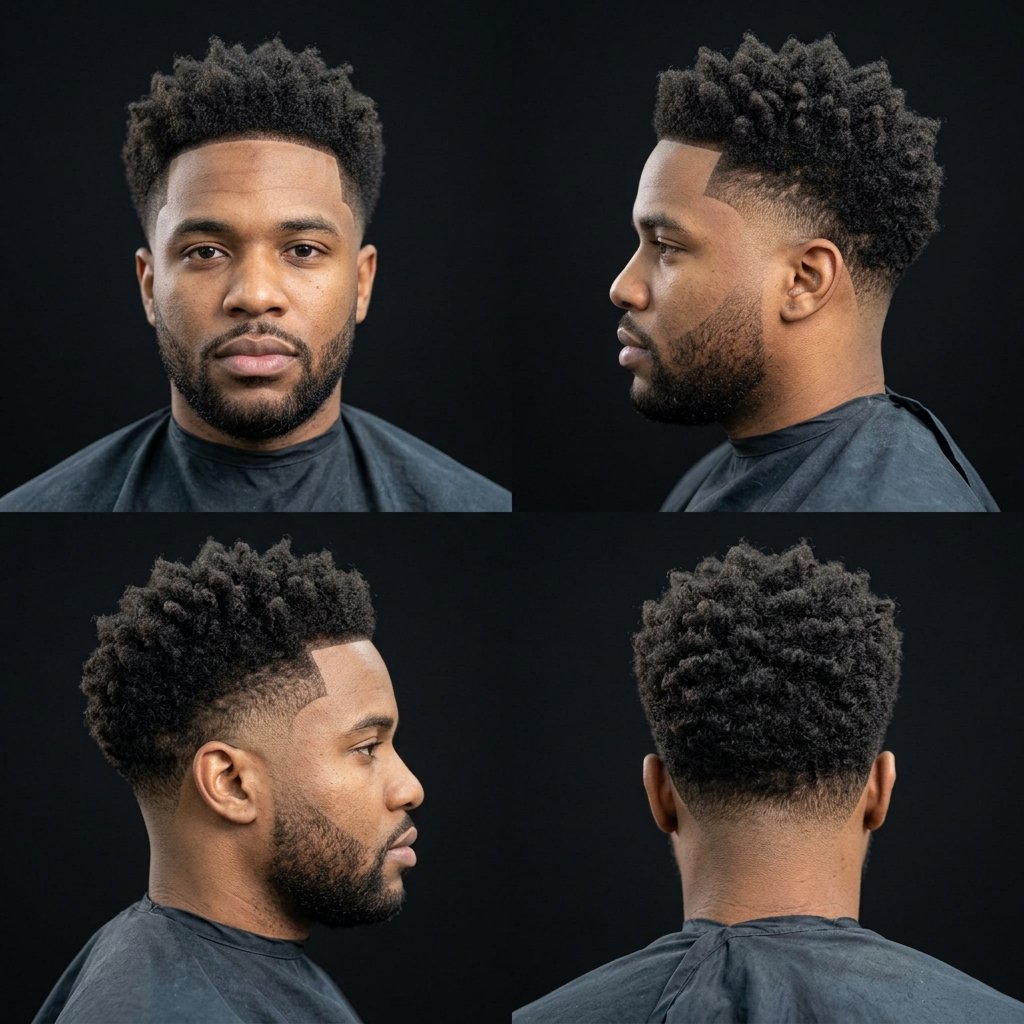 Sponged Afro with Mid Taper Fade