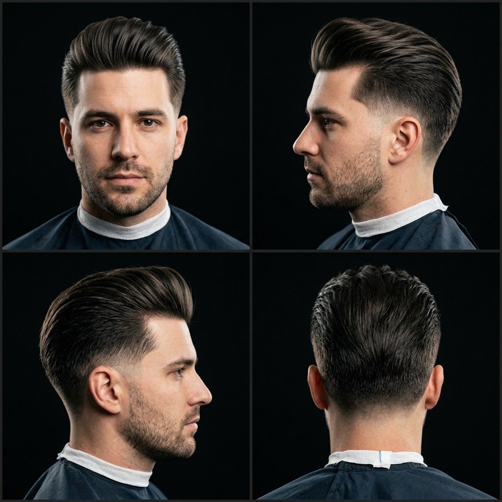 Pompadour Mid Taper Fade Straight Hair