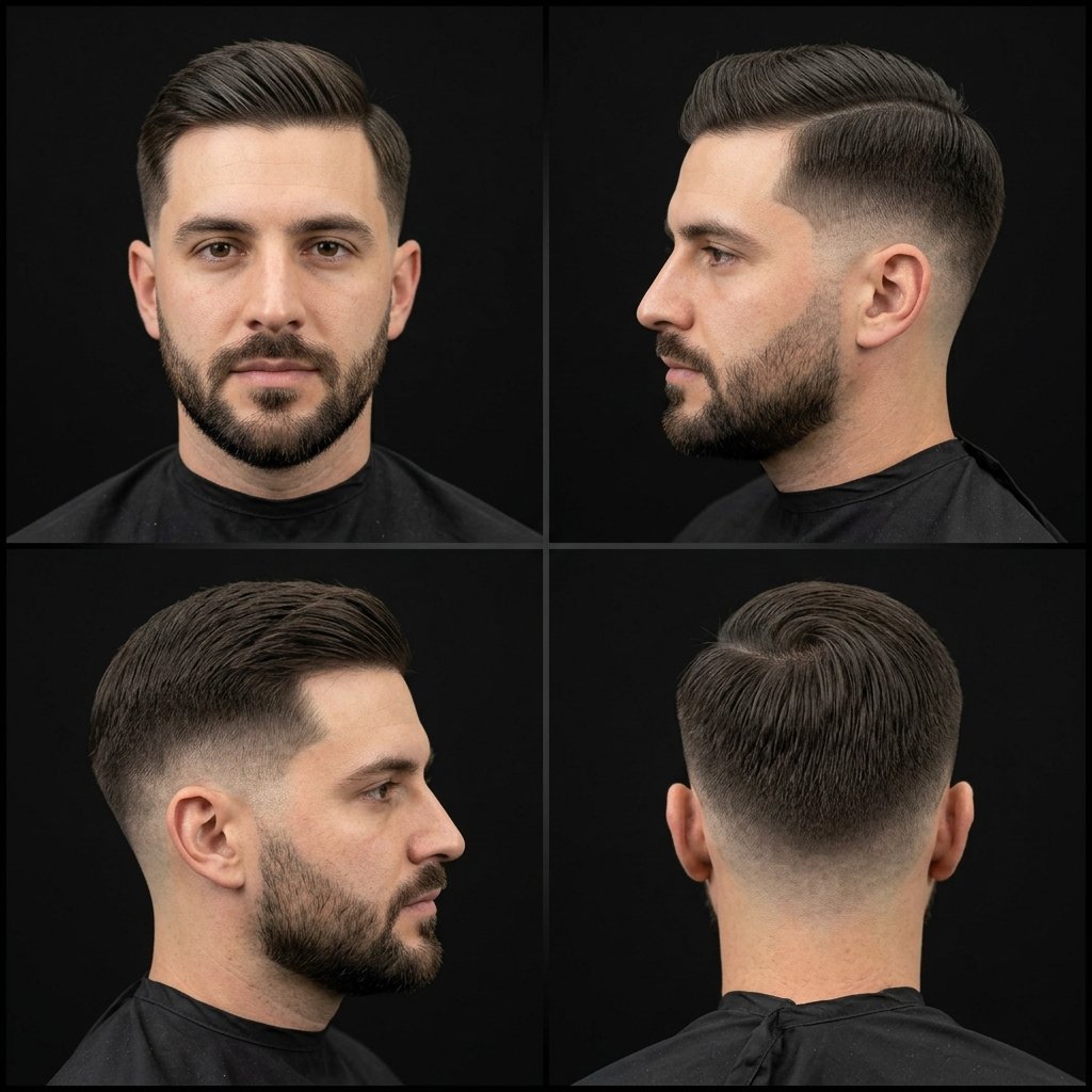 Comb-Over Mid-Taper Fade Straight Hair