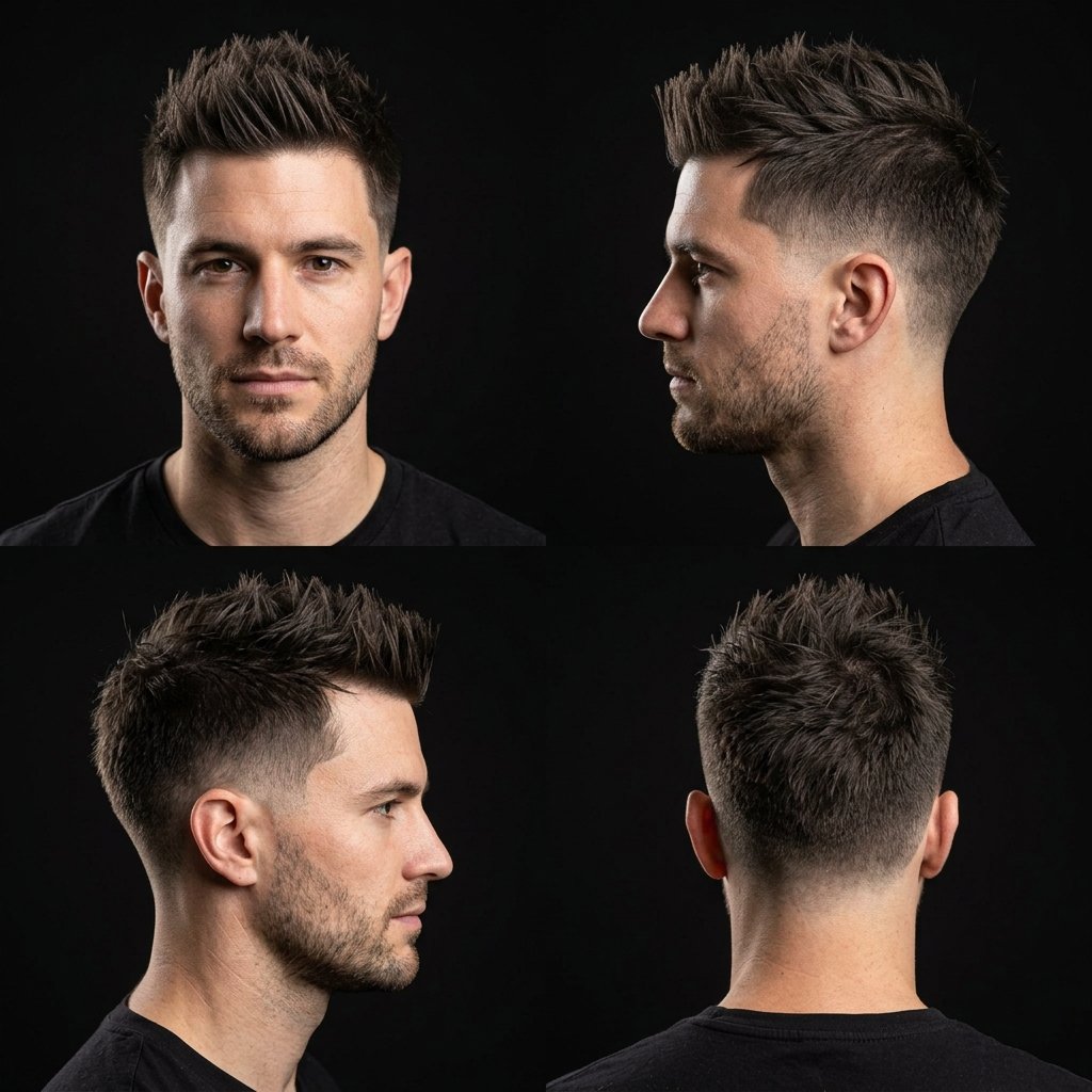 Spiky Top Mid Taper Fade Straight Hair