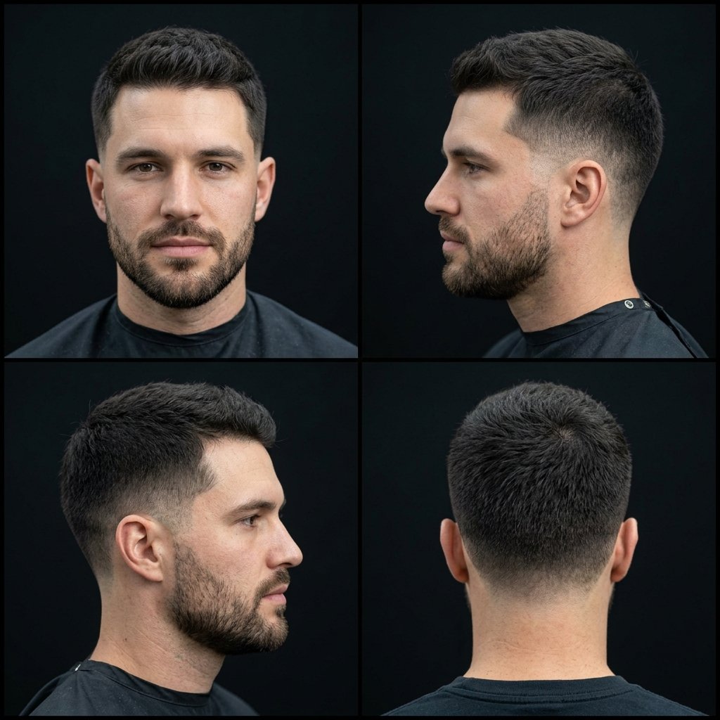 Square Faces: Low or Mid Taper with Soft Texture