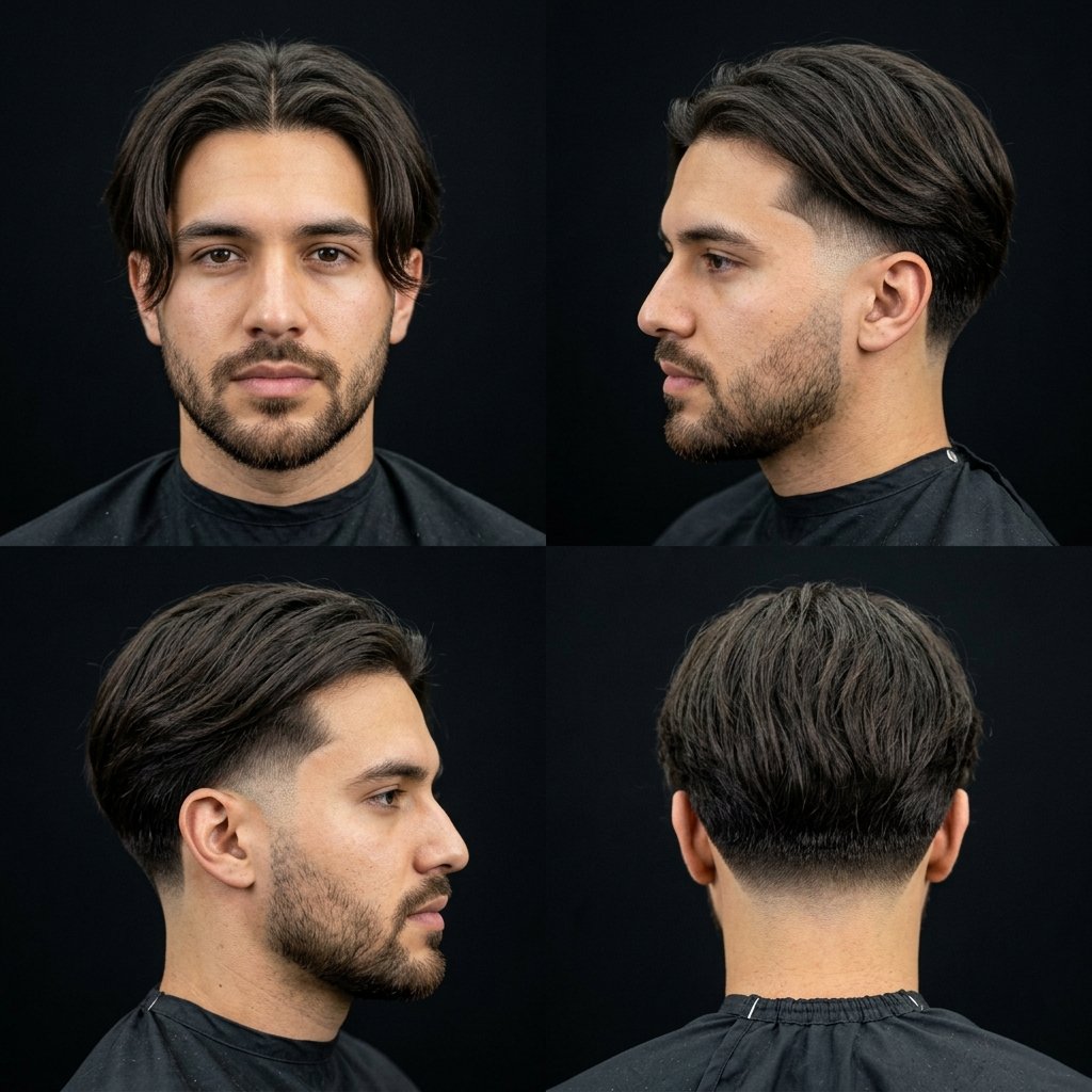 Low Taper Fade with Center-Parted Long Hair