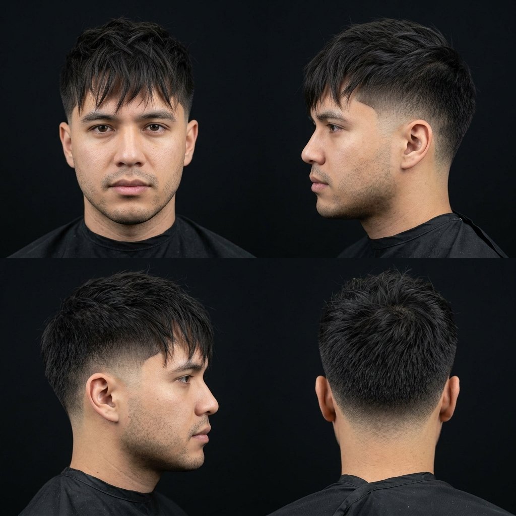 Messy Fringe Mid-Taper Fade Straight Hair