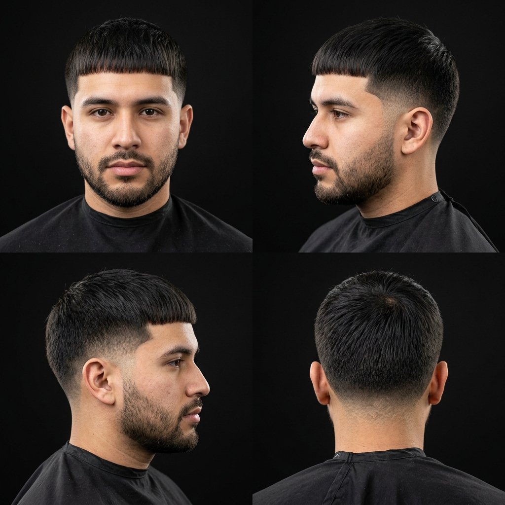 Caesar Cut Mid Taper Fade Straight Hair