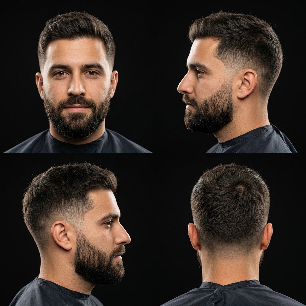 Classic taper haircut with beard