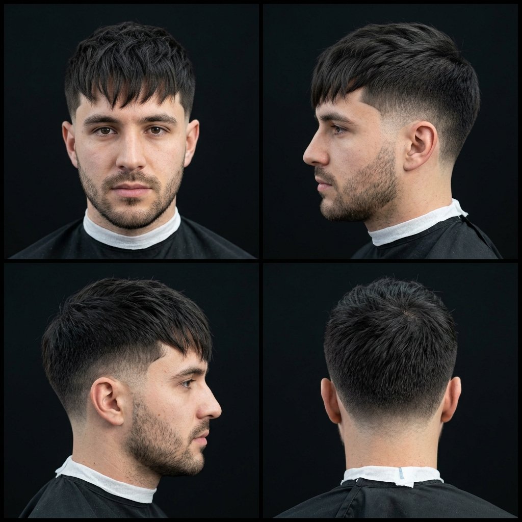 Textured Fringe Mid-Taper Fade Straight Hair