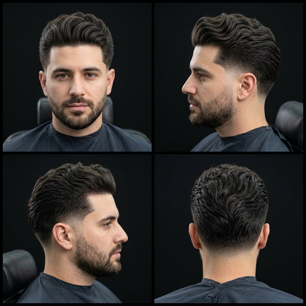 Pompadour-Inspired Wavy Low Taper