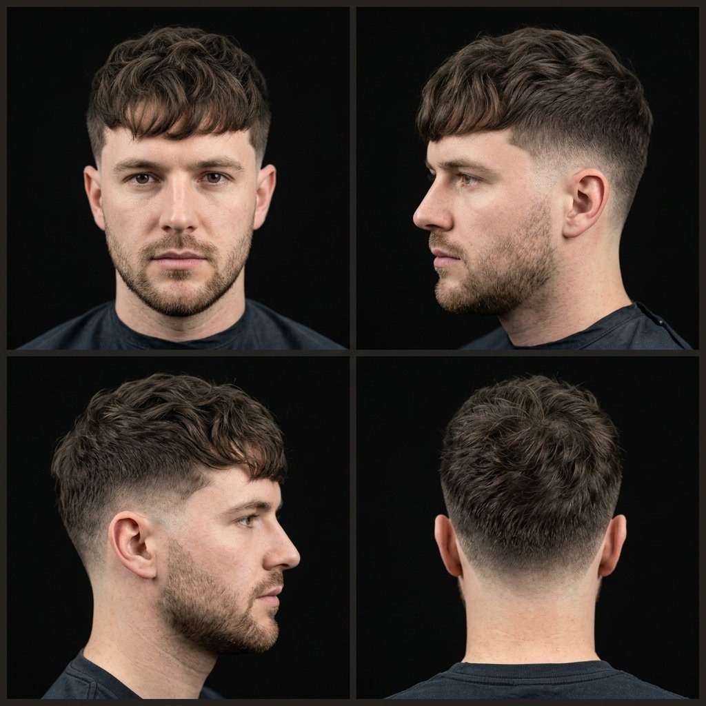 Textured Fringe Low Taper Fade Wavy Hair