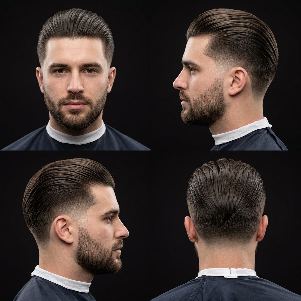 Low Taper Fade with Long Slicked Back Hair