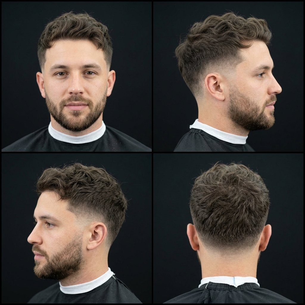 Short Wavy Messy Top with Low Taper Fade