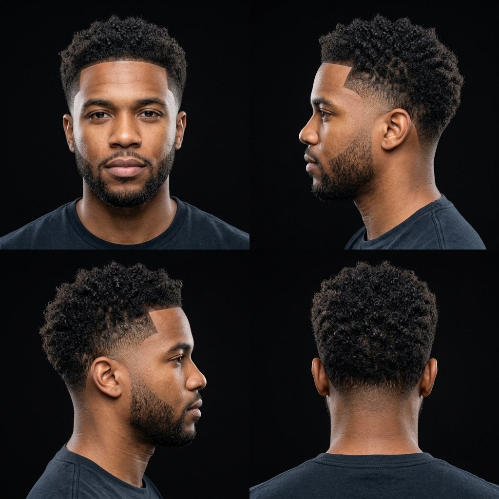 Short Curly Top with Low Taper Fade