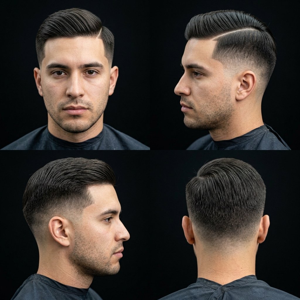 Hard Part Mid Taper Fade Straight Hair