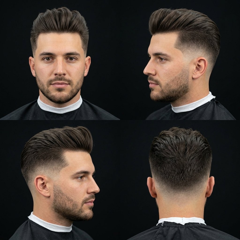 Quiff Mid Taper Fade Straight Hair