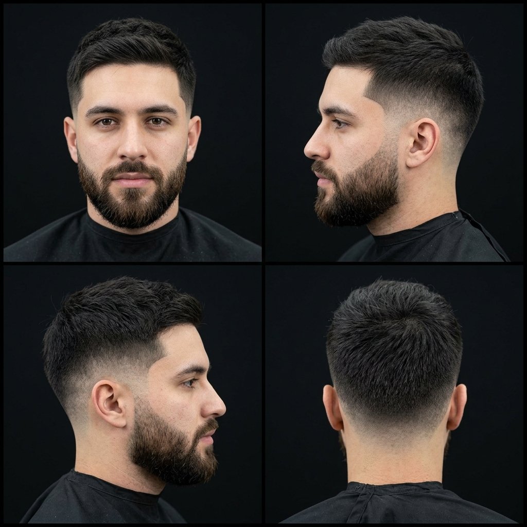 Mid Taper Fade with Beard: Straight Hair