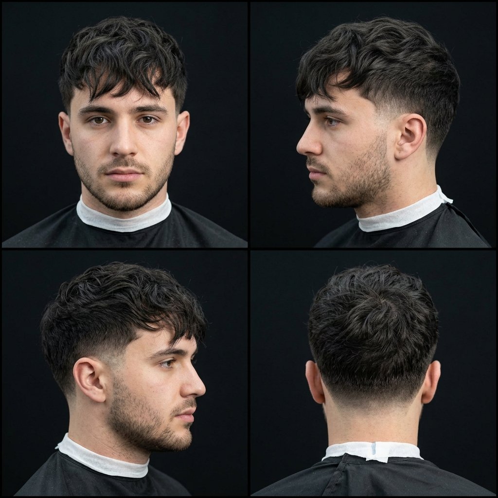 Textured Fringe Low Taper Fade Wavy Hair