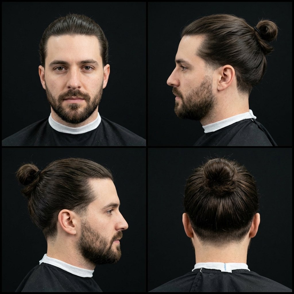 Low Taper Fade with Half-Up Long Hair