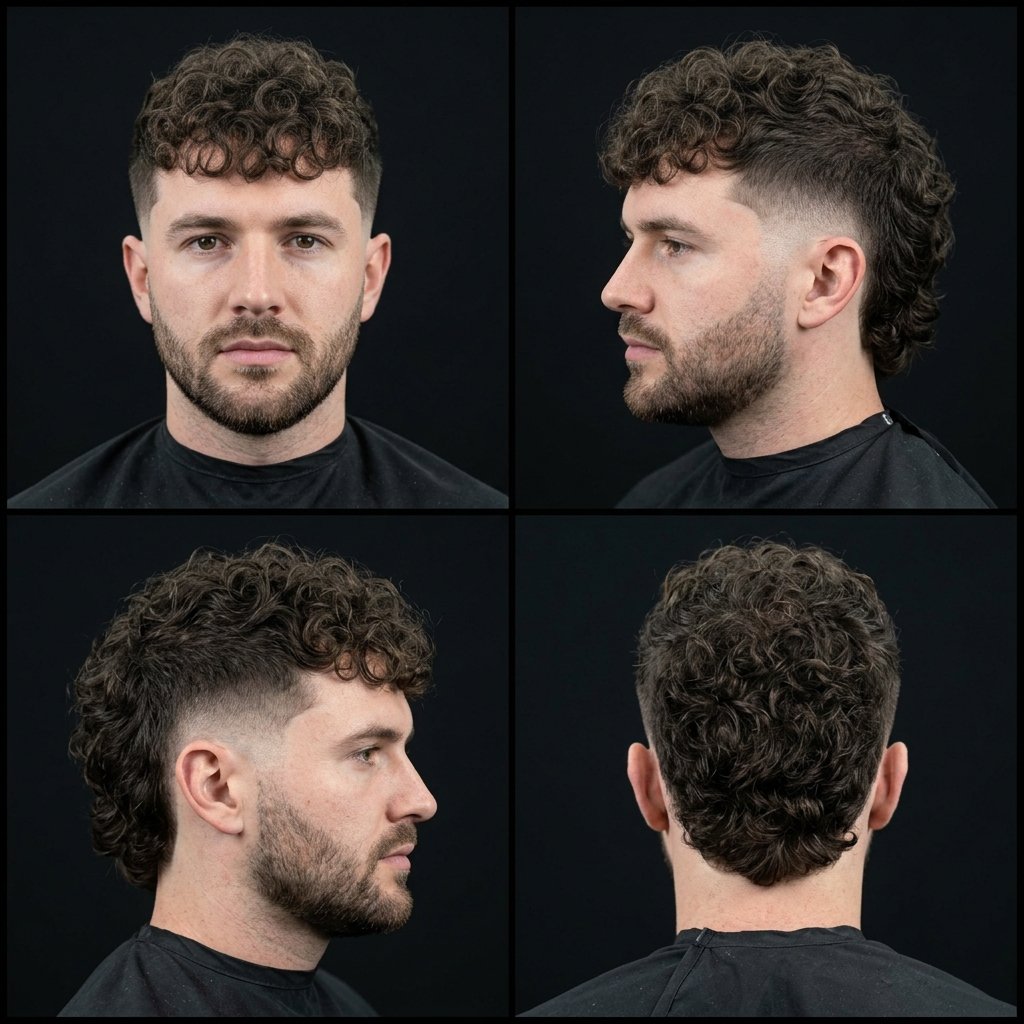 Curly Mullet Fade with Fringe