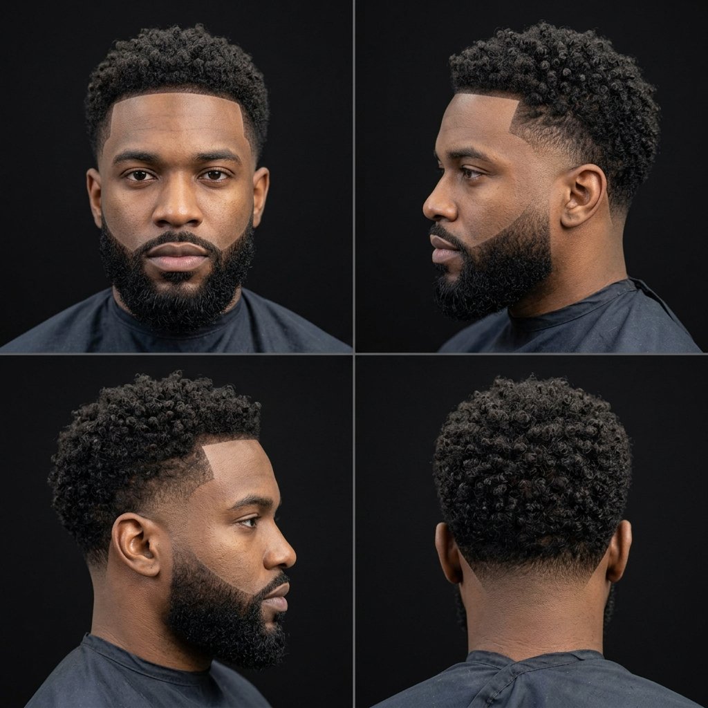 Curly Low Taper with Beard