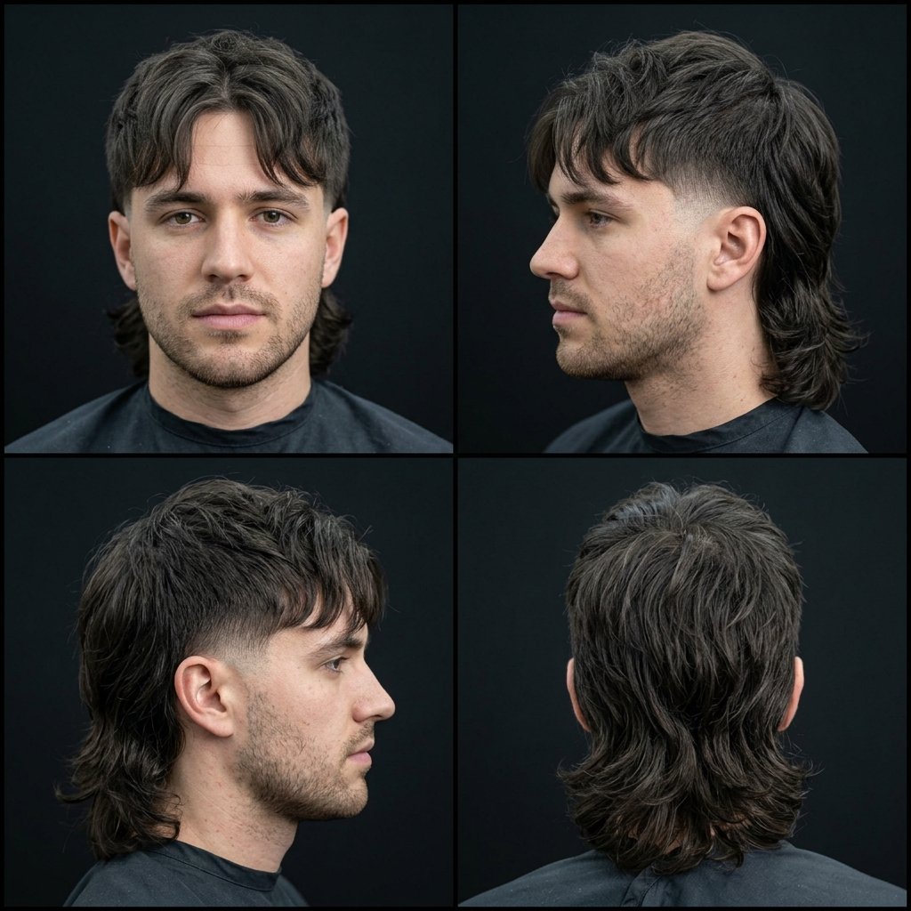Low Taper Fade with Curtain Mullet