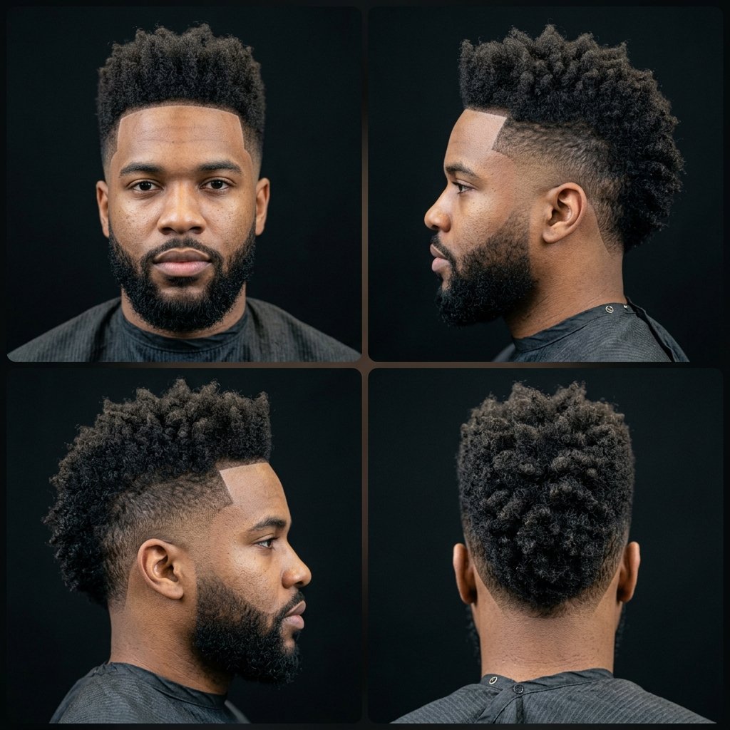 Afro Hawk (FroHawk) with Mid Taper Fade