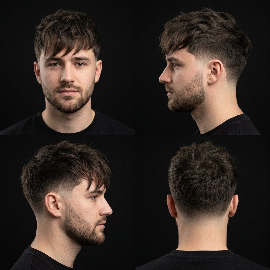 Low Taper Fade with Long Fringe