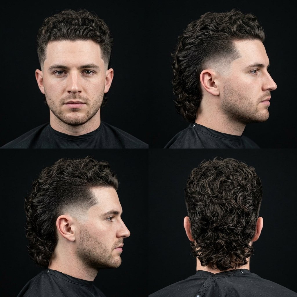 Textured Curly Mullet Fade