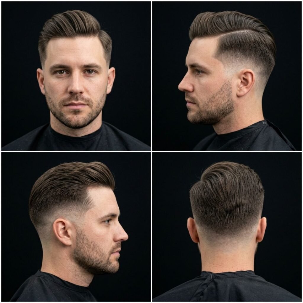 Short Parted Pompadour Taper Fade
